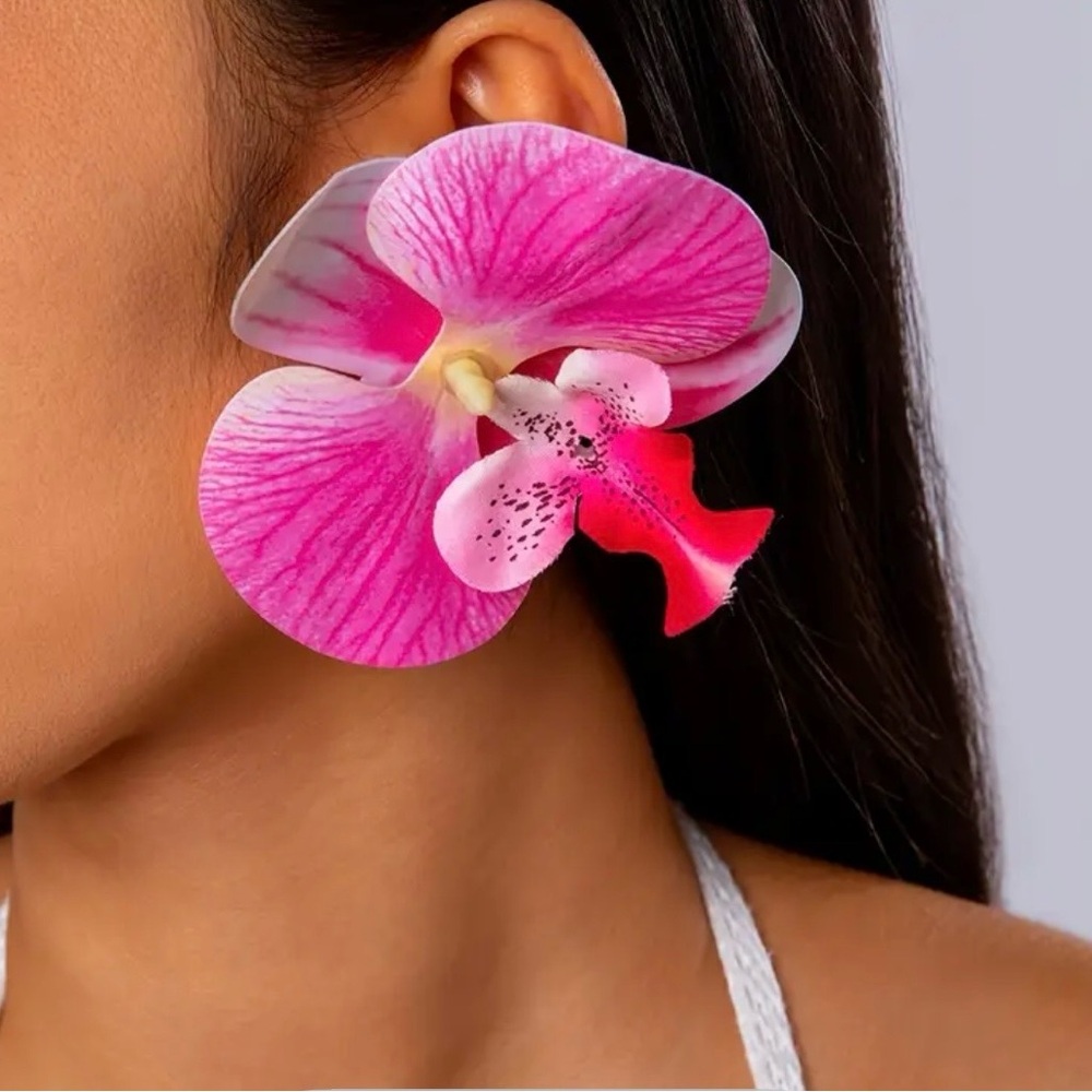 Statement Pink Orchid Flower Earrings